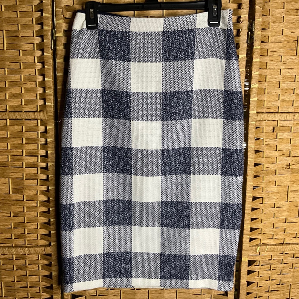 Banana Republic Womens Skirt Size 2 Pencil‎ Blue White Plaid Tweed Career